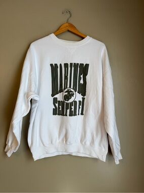 Vintage USMC Sweatshirt Men Large Marines Logo Crewneck Gear for Sport White